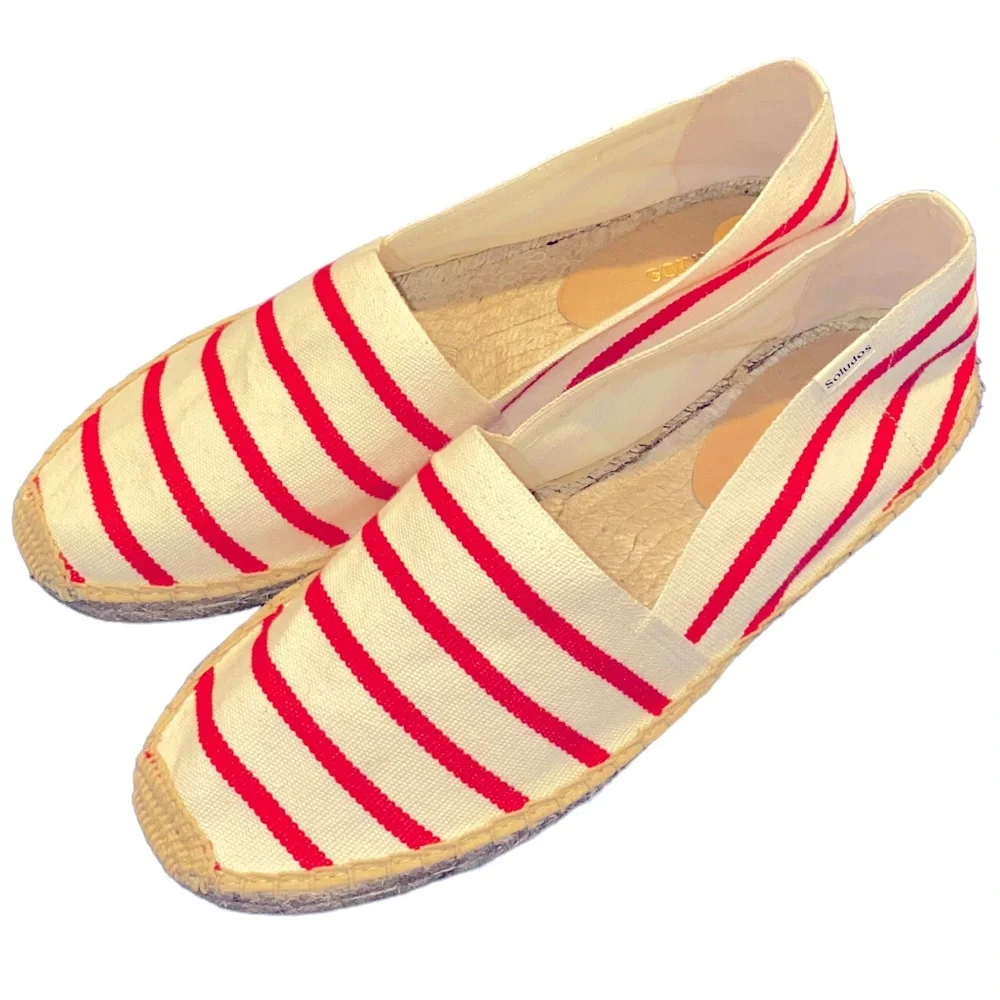Soludos Dali Red Cream Linen Stripe Espadrilles Flats Summer NEW Womens 11